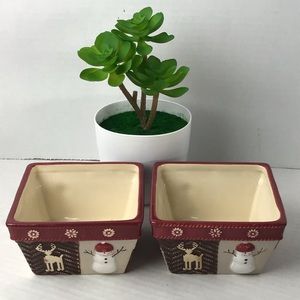 NWT - ST. NICHOLAS SQUARE WARM WISHES Set of 2 Red Ceramic Square Nut Bowls